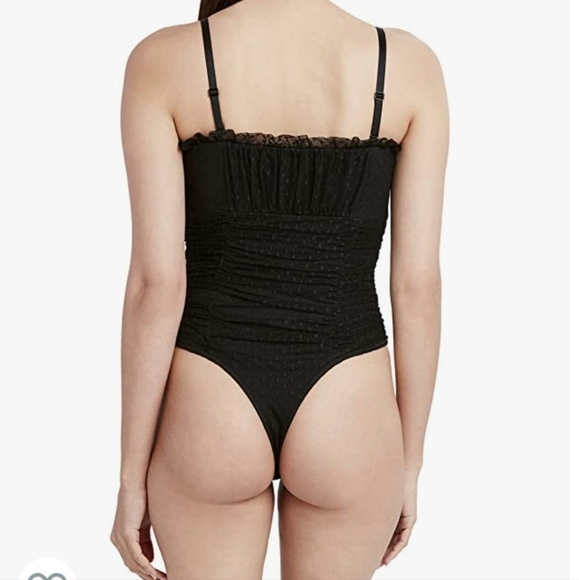 NWT BCBGMAXAZRIA BLACK TULLE BODYSUIT W/ADJUSTABLE STRAPS &SNAPS IN CROTCH SZ LG - Picture 2 of 16